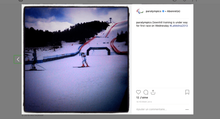 Première publication des paralympiques sur instagram